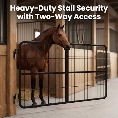 Secure Low Profile Horse Stall Gate, Livestock Gate with Hook Pin Mounting Hardware Kit, Stall Guards for Horses for Barn, Training and Quarantine