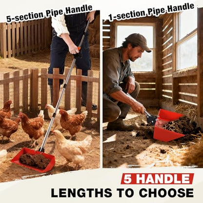 Chicken Poop Scooper for Sand & Rake 2-in-1, Metal Chicken coop Scoop with 35 to 76" Adjustable Aluminum Alloy Handle, Litter Scooper Sand Sifting Shovel Chicken Coops/Animals House