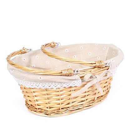 MEIEM Wicker Gift Baskets Empty Oval Willow Woven Picnic Cheap Easter Candy Storage Wine Basket with Handle Egg Gathering Wedding Basket (Natural) - color: Natural, size: Small