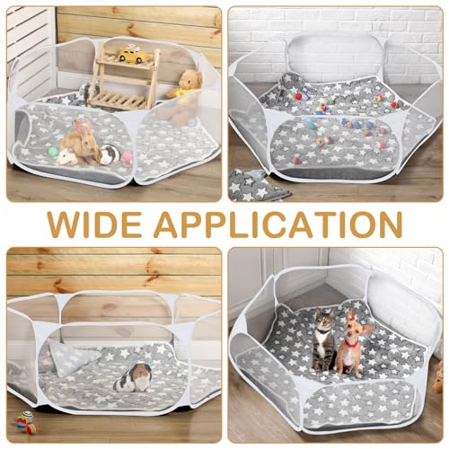 VitalCozy Hamster Playpen with Mat Small Animal Cage Tent Breathable Transparent Guinea Pig Playpen Waterproof Portable Yard Fence Mat Foldable Exercise Playpen Outdoor Indoor (Gray,Star) - color: Gray