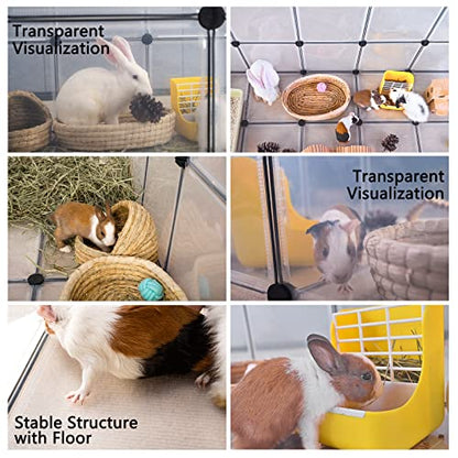 DINMO Guinea Pig Cages with Floor, Puppy Playpen, Small Animal Playpen for Rabbit, Bunny, Ferret, Hedgehog, DIY, Expanded, Portable, Exercise Fence, 61.2 x 24.8 x 24.8inch - style: Plastic-28 panels