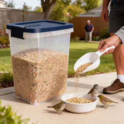 5-10 Lbs Cat Food Storage Container with Scoop - Airtight Dog Food Container - Buckle-Lock Pet Food Container for Dog, Cat, Bird Seed, Chicken, Dry Food Storage Bin Container for Rice, Cereal, Flour