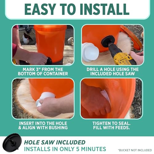 The Original Poultry Pro DIY Chicken Feeder Kit - As seen on Shark Tank, 3 Ports, Waterproof Seal Bushings & Hole Saw, Poultry Feed, Use for Buckets, Barrels, Bins & Troughs (Bucket Not Included) - style: Original Feeder 3 Pack