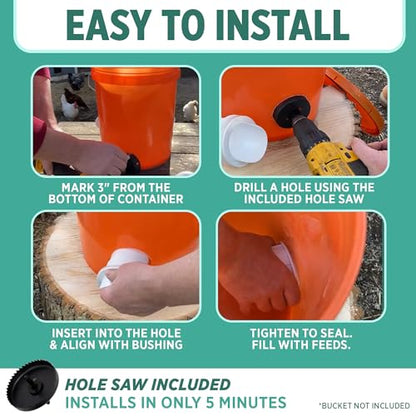 The Original Poultry Pro DIY Chicken Feeder Kit - As seen on Shark Tank, 3 Ports, Waterproof Seal Bushings & Hole Saw, Poultry Feed, Use for Buckets, Barrels, Bins & Troughs (Bucket Not Included) - style: Original Feeder 3 Pack