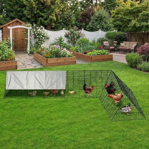 GarveeLife Metal Chicken Coop with Run, Outdoor Portable Chicken Tractor with Waterproof Cover, Metal Chicken Cage for Hens, Ducks, Rabbits - size: 157.5 x 39.4 x 24.2 inch