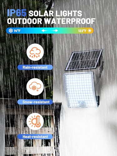 Solar Motion Lights Outdoor Waterproof with 5 Lighting Modes,Solar Flood Lights Outdoor Waterproof with 23FT Cable,126 LED Luz Solar Para Exterior with 2000mAh Battery,Shed/Porch/Yard/Patio/Garage - size: 1 Pack-No Remote