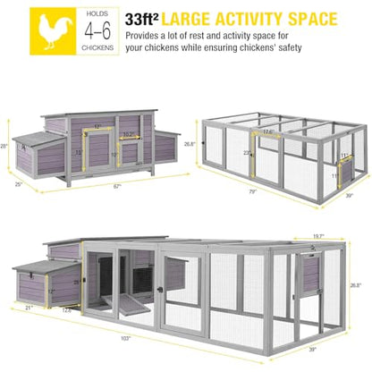 Aivituvin Chicken Coop Outdoor Duck House with Large Run and Two Sided Nesting Boxes for 4-6 Chickens 103" L - size: 103.0"L x 67.0"W x 28.0"H