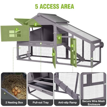 GUTINNEEN Large Chicken Coop on Wheels, Expandable Outdoor Mobile Chicken House, Hen House Poultry Cage with Nesting Box, Leakproof Pull-Out Tray & UV-Resistant Roof – Grey - color: (Grey)