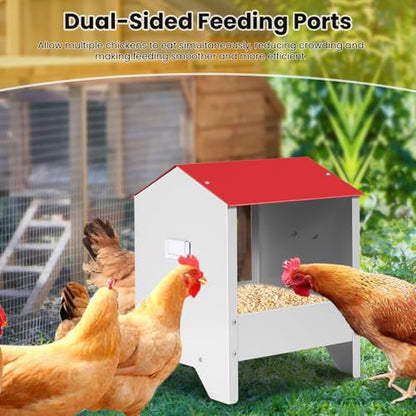 Metal Chicken Feeder with Weatherproof Lid Chicken Oyster Shell and Grit Feeder 10Lbs Poultry Feeding Trough for Hens, Ducks, Geese, Coop Accessories Supplies
