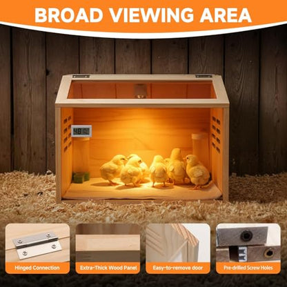 Brooder Box for Chicks Thick Wooden Chicken Brooder Box with Pre-Drilled Holes, Heating Lamp & Thermometer Included, Suitable for Chicks, Ducks, Quails, Hamsters & Small Animals 15.7 x 12 x 12 in - size: Small(15.7x12x12 in)