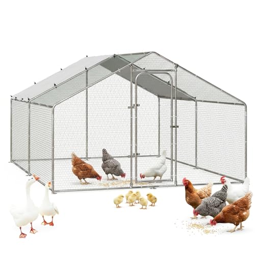 BOSSIN Large Metal Chicken Coop Bold Chicken Pen Outdoor, Poultry Cage Spire Shape, Heavy Duty Walk-in for Yard with Waterproof and Anti-UV Cover with Cover Duck Rabbit Dog House Outdoor - size: 158.4"L x 118.1"W x 76.8"H