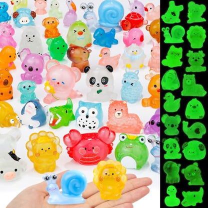 80 Pcs Luminous Mini Resin Animals 80 Styles Tiny Little Glow in The Dark Animal Figures to Hide Miniature Ducks Figurines for Party Favors DIY Fairy Garden Dollhouse Micro Landscape Aquarium Decor - style: 80Pcs-Luminous