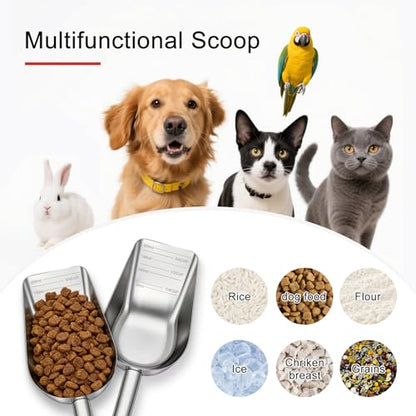 Pet Dog Food Scoop, 304 stainless steel material, 1 Cup Measuring Cup with Precision Scale Markings, Durable and Rust-Resistant