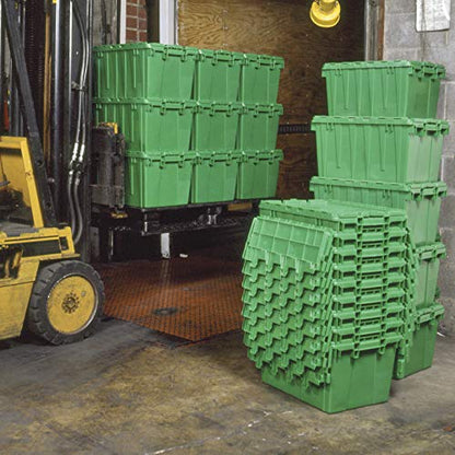 Buckhorn AR2717120204000 Industrial Plastic Stackable Storage KeepBox Tote Container with Hinged Attached Lid, 27-Inch L x 17-Inch W x 12-Inch H, Green - color: Green