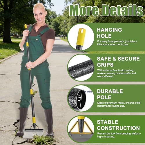 Floor Scraper Long Handle Heavy Duty, 74" Metal Ice Scraper for Driveway, Multifunctional Weed Scraper for Weed Cleaning Edging Trenching & Removing Snow Ice Dirty Moss - size: 74 inch