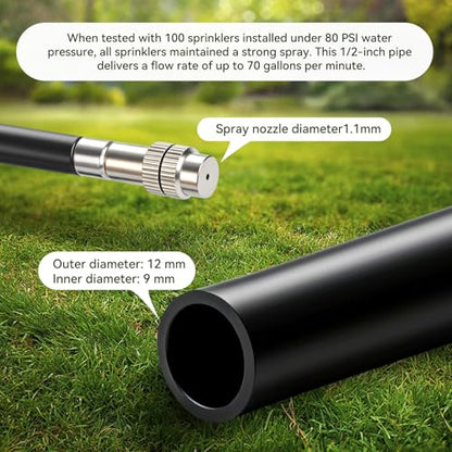 100Ft 1/2" Tubing High-Flow Drip Irrigation System, 360° Adjustable Garden Watering System with 60 Nozzles, Dual-Side Watering Kit for Raised Beds, Greenhouses & Efficient Plant Irrigation - size: 100Ft