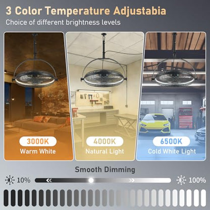 AHAWILL 22.8" Outdoor Hanging Ceiling Fan with Light - 360 Rotatable Fixed Angle,Plug-in,3CCT Dimmable,6 Speeds,Timer & Reversible,2-in-1 Hanging/Standing,Ideal for Gazebos,Patios,Tool Room,Garage. - size: 23inch-with light