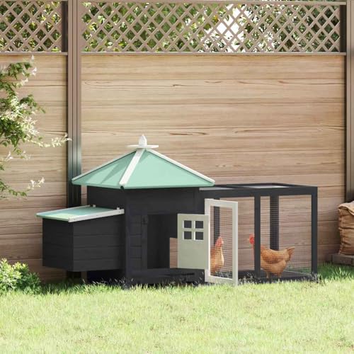 Rustic Chicken Coop 75x75x40 in Grey Solid Firwood Plywood Nest Box Large Run Outdoor Poultry House Easy Clean for Backyard Small Flock - color: Grey