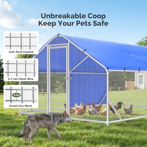 Sino Luban Large Metal Chicken Coop Run with Galvanized Hardware Cloth for 20 Chickens/Ducks, Chicken Runs for Yard with Waterproof Cover, Chicken Enclosure Pen Outdoor, Walk-in Poultry Cage - size: 141.7"L x 106.3"W x 76.8"H