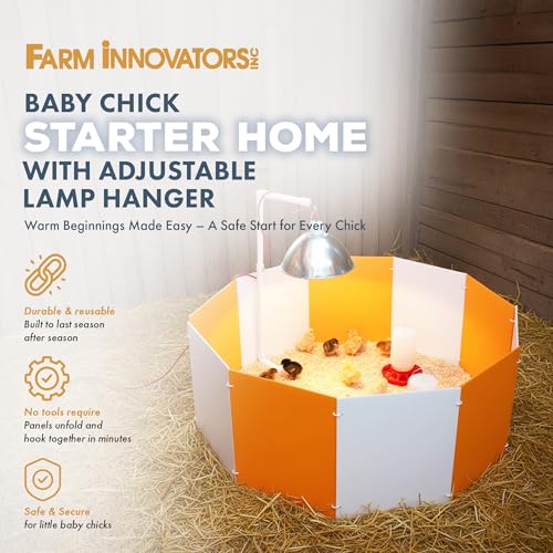 Farm Innovators 3700 Baby Chick Corral Starter Home Coop Kit with 10 Plastic Panels and Adjustable Brooder Lamp Hanger for Up to 15 Chicks