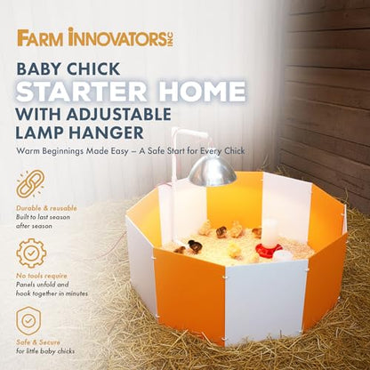 Farm Innovators 3700 Baby Chick Corral Starter Home Coop Kit with 10 Plastic Panels and Adjustable Brooder Lamp Hanger for Up to 15 Chicks