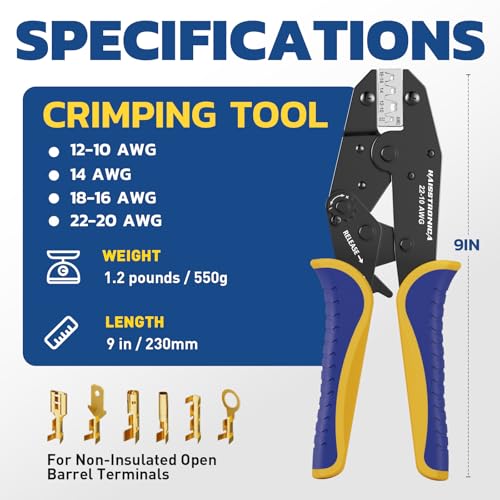 Haisstronica Crimping Tool for Non-Insulated Open Barrel Terminals Receptacles,AWG 22-10 Ratchet Wire Crimper Tool,Wire Terminal Crimper HS-5327