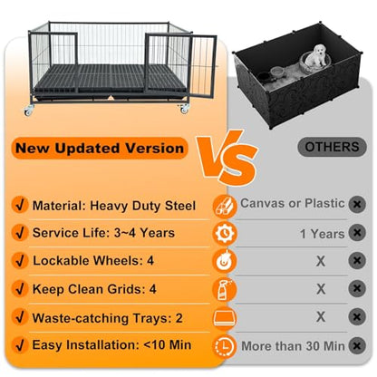 Homey Pet 43'' Whelping Box for Dogs and Puppies, Taller Heavy Duty Dog Whelping Box Puppy Playpen with 4 Wheels, Front Door, Top Open, Stackable Metal Dog Crate Cage Kennel Indoor
