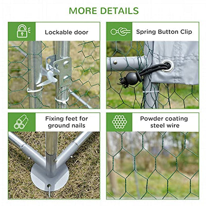 PawHut 9.2' x 24.9' x 6.5' Large Chicken Coop Metal Chicken Run with 210D Waterproof and Anti-UV Cover, Dome Shaped Walk in Fence Cage Hen House for Outdoor and Yard Farm Use, 1" Tube Diameter - size: 299.2"L x 110.2"W x 77.6"H