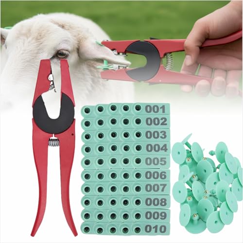 Sheep Ear Applicator Plier & 1-100 Numbered Tags Kits, Animal ID Tag Tool for Goat Lamb - style: Sets