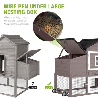 GUTINNEEN Chicken Coop Mobile Hen House Wooden with Run Poultry Cage with Nesting Box,Field Grey - color: Field Grey