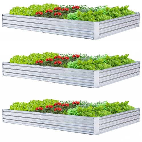 Galvanized Raised Garden Beds 3-Pack (8x4x1ft Each) – Overlapping 4-Inch Panels with Two-Row Screws, Heavy-Duty Metal Planter Box for Vegetables, Herbs, Flowers, Large Garden Kit - size: 8x4x1ft (3 pcs)