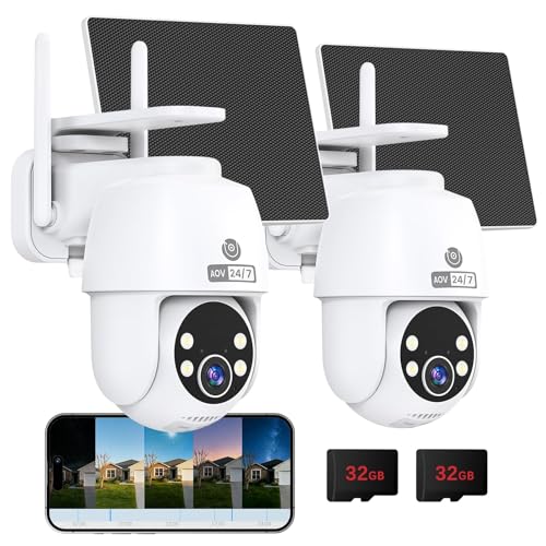 MUBVIEW 24/7 Continuous Recording Wireless Outdoor Security Camera, 2.4G WiFi, 2K Solar Powered, 360° PTZ, Auto Tracking, SD Included, Optional Cloud Storage, AI Detection, Night Vision(White,2 Packs) - color: 2 Pack,White