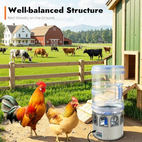 Chicken Water Heater 5 Gal, Heated Poultry Waterer Bowl for Ducks Geese | 80W Adjustable Temperature 32-122°F, Stainless Steel with LED Display & 9 Drinking Windows for Outdoor Livestock