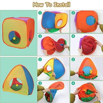 YUEPET Rabbit Tunnel and Cube Collapsible Tent Bunny Interactive Crinkle Tunnel Toys Small Animal Hideout with Play Ball for Dwarf Rabbit Bunny Guinea Pig (Rainbow) - color: Rainbow