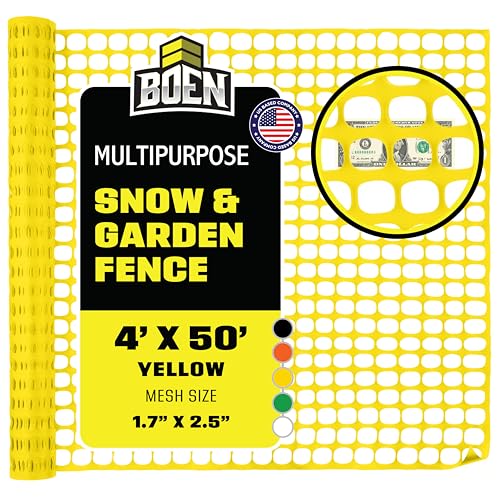 BOEN 4' x 50' Yellow Temporary Fencing, Mesh Snow Fence, Plastic, Safety Garden Netting, Above Ground Barrier, for Deer, Kids, Swimming Pool, Silt, Lawn, Rabbits, Poultry, Dogs - color: Yellow, size: 4' x 50'