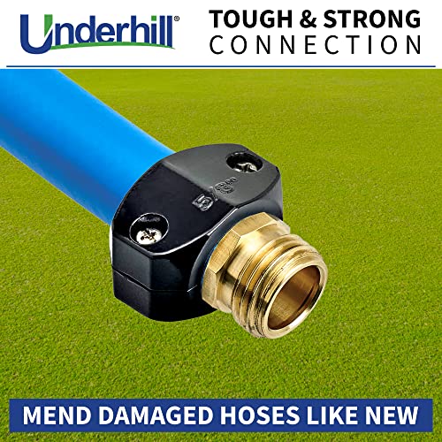 Underhill Garden Hose Repair Kit, Clamp Connectors, Clamps with Coupling, Heavy-Duty Brass Fittings, Menders with Clamp (5/8" Male Mender Clamp) - size: 5/8", style: 5/8" Male Mender Clamp