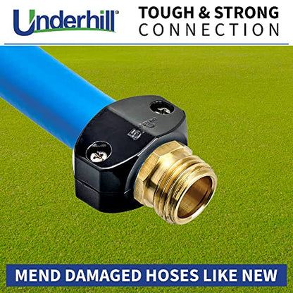 Underhill Garden Hose Repair Kit, Clamp Connectors, Clamps with Coupling, Heavy-Duty Brass Fittings, Menders with Clamp (5/8" Male Mender Clamp) - size: 5/8", style: 5/8" Male Mender Clamp