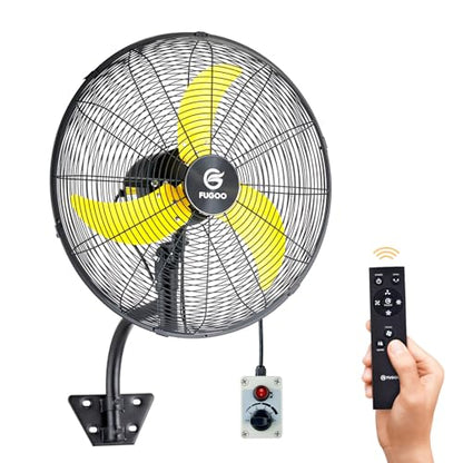 FUGOO 20'' Outdoor Quiet Remote Control Oscillating Wall Mount Fan,All Sealed BLDC Motor,4 Speed Waterproof Outdoor Fan With Remote, Heavy Duty Industrial Wall Fans for House,Patios,Garage,Warehouse - size: 20-inch+R