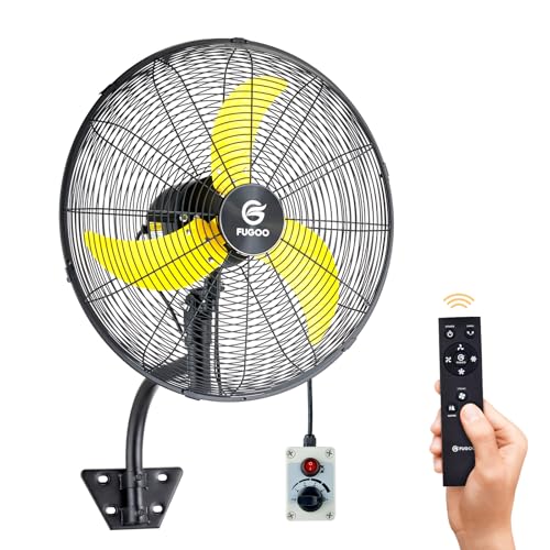 FUGOO 20'' Outdoor Quiet Remote Control Oscillating Wall Mount Fan,All Sealed BLDC Motor,4 Speed Waterproof Outdoor Fan With Remote, Heavy Duty Industrial Wall Fans for House,Patios,Garage,Warehouse - size: 20-inch+R