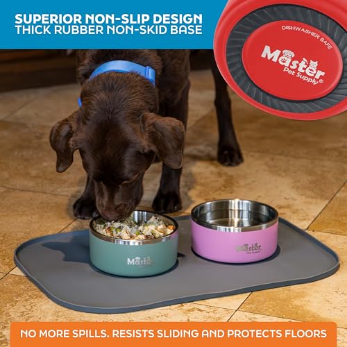 Master Pet Supply Stainless Steel Dog Bowls - 32 oz, Heavy Duty - Crimson Flame, Double Wall Extra-Thick Insulated, Non-Slip Pet Water Bowl for Dogs, Cats & Pets, Anti Rust Metal, Dish Washer Safe - color: Crimson Flame, size: 4 Cups (32 oz)