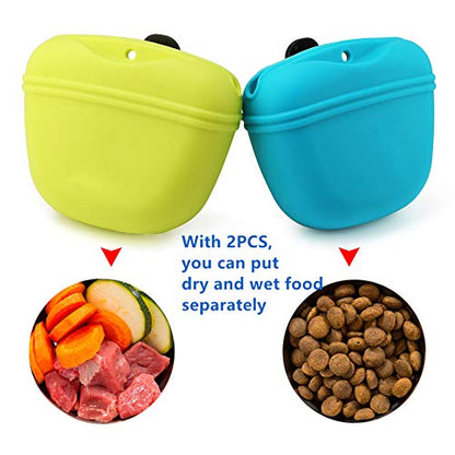 RoyalCare Silicone Dog Treat Pouch-Small Training Bag-Portable Dog Treat Bag for Leash with Magnetic Closure and Waist Clip airtight sealed - 2pieces [US Design Patent]