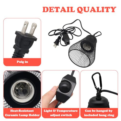 Reptile Heat Lamp Guard Reptile Reptile Light Fixture UVB Reptile Turtle Heating Light Dome Lamp Cap Covers Max 200 Watt with one 25w Bulb for Bearded Dragon Turtle Snakes Frogs Chicks