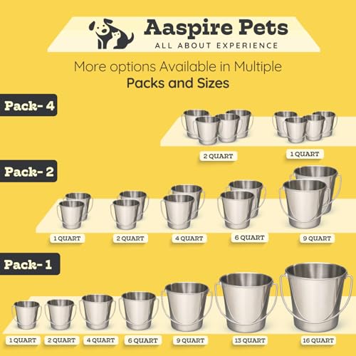 1 quart Heavy Duty Stainless Steel Round Bucket with Handle | 0.25 gal Sturdy Food & Water Bowl for Small Bird Dog Cat & Livestock | Fits kennel Crate Cage Farm | Hanging Utility Pet Pail - size: 1 Quarts