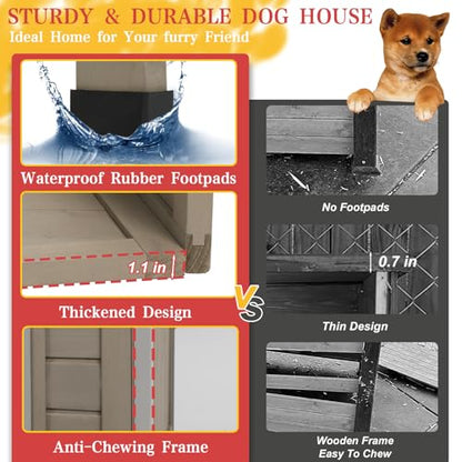 Ketive 43" L Outdoor Extra Large Dog House with Removable Floor, Raised Feet, Anti-Chewing Iron Frame – Wooden Kennel with Asphalt Roof, Window for Indoor/Outdoor Use, Ideal for Medium to Large Dogs - style: 43.5" L x 29.5" W x 33.5" H