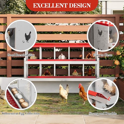 Chicken Nesting Box,10 Compartments Galvanized Steel Metal Chicken Laying Box with Roll Out Egg Collection,Wall Mount Chicken Nesting Boxes,Easy Egg Collection, Hen Roosting Boxes - color: Red, size: 10 Holes with Legsompartments with legs