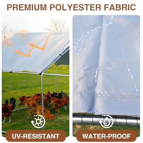 Walk-in Chicken Coop for 30-35 Chickens, Large Metal Chicken Run, Chicken Pen Outdoor W/Cover, Waterproof & Anti-UV, 19.7' D x 9.8' W x 6.4' H, Wire Mesh Poultry Cage for Yard #LYJL06JD-US - size: 236.2"L x 118.1"W x 76.8"H, style: Spire Roof