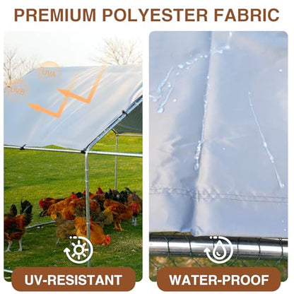 Large Metal Chicken Coop for 40-45 Chickens, Walk-in Chicken Run, Chicken Pen Outdoor W/Cover, Waterproof & Anti-UV, 26.3' D x 9.8' W x 6.4' H, Wire Mesh Poultry Cage for Yard #LYJL08JD-US - size: 315.6"L x 117.6"W x 76.8"H, style: Spire Roof