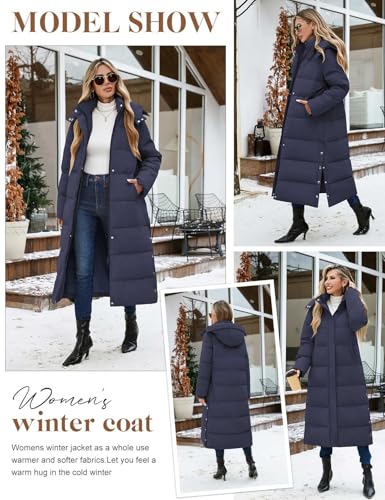 UMIPUBO Women's Long Maxi Down Coat Winter Puffer Jacket Warm Padded Outerwear Faux Fur Removable Hood Parka Full-Zip - color: Navy Blue, size: X-Large