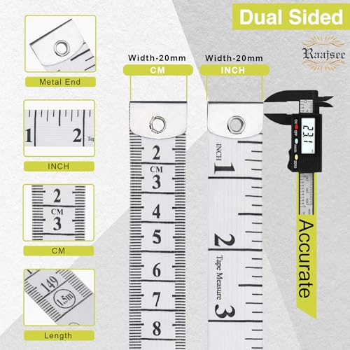 Pack of 2 Fabric Tape Measure White, Measuring Tape for Body |Soft Measuring Tape for Sewing Cloth & Weight Loss Medical Body Measurement Nursing Craft 60 inch,150 cm - color: White