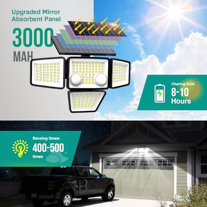 LYWALT Solar Outdoor Lights - 3000LM 188 LED Motion Sensor Outdoor Lights, 4 Heads IP65 Waterproof Powered Security Flood Lights, 270°Wide Lighting Angle Wall Light with Sensors for Backyard Yard - size: 1 Pack